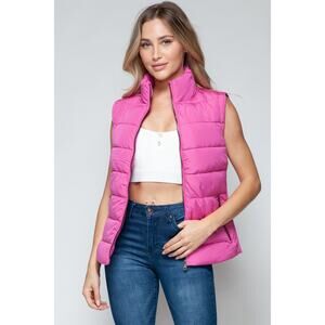 SNOBBISH Pink Zip Up Turtleneck Puffer Vest Full Zip Pockets NEW Fall Winter